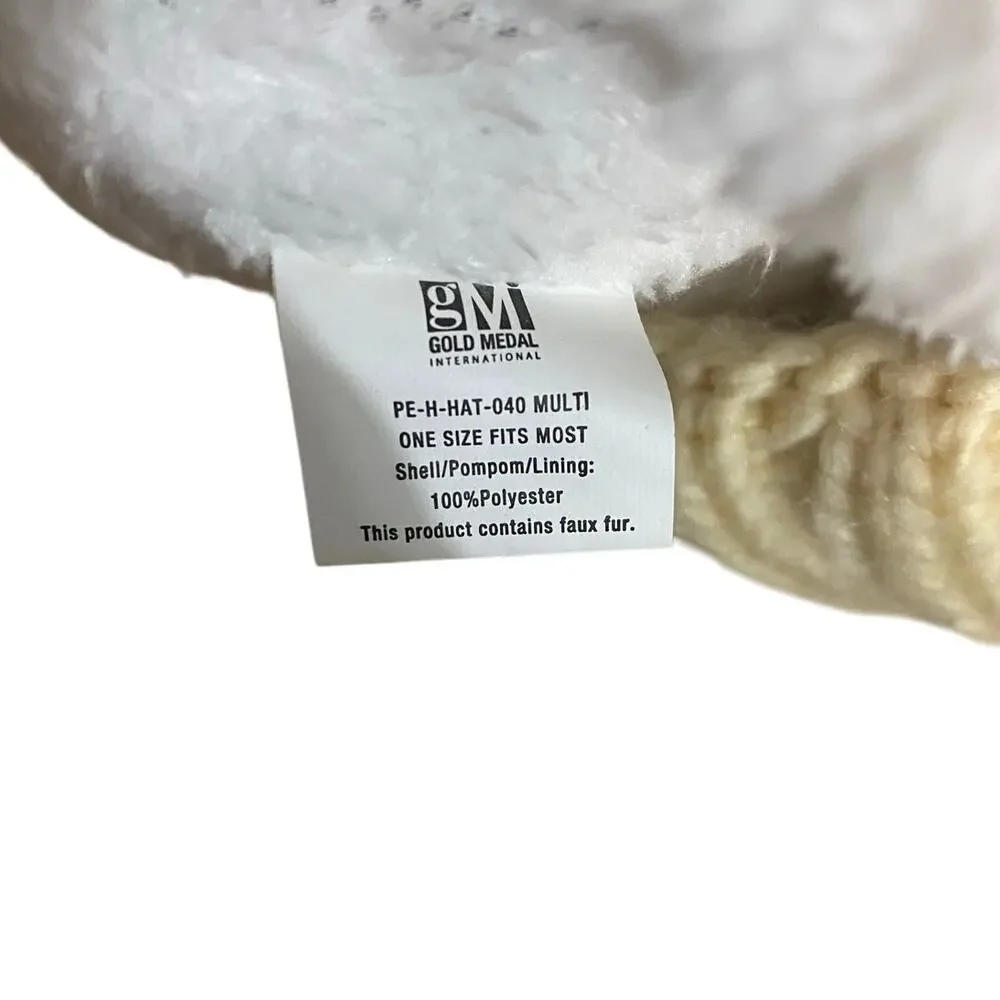 Polar Extreme Women's Knit Beanie Hat with Pompom OS Beige Green Fleece Lining